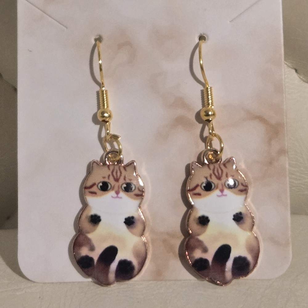 Tan Cat with Black Paws Earrings ~ Handmade Boutique